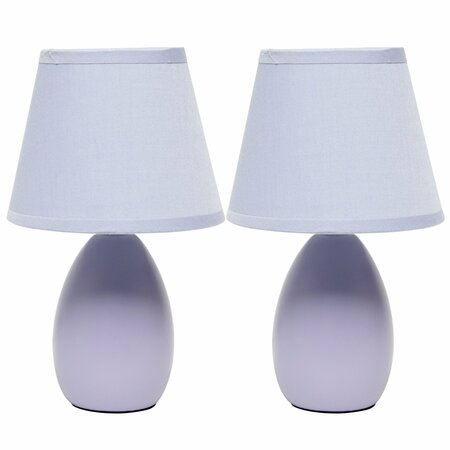 CREEKWOOD HOME Traditional Petite Ceramic Oblong Table Lamp Two Pack Set, Matching Drum Fabric Shade, Purple CWT-2005-PR-2PK